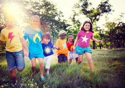 kids play together outside