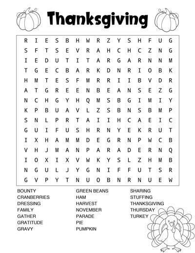 Grammar Corner Free Printable Thanksgiving Word Search