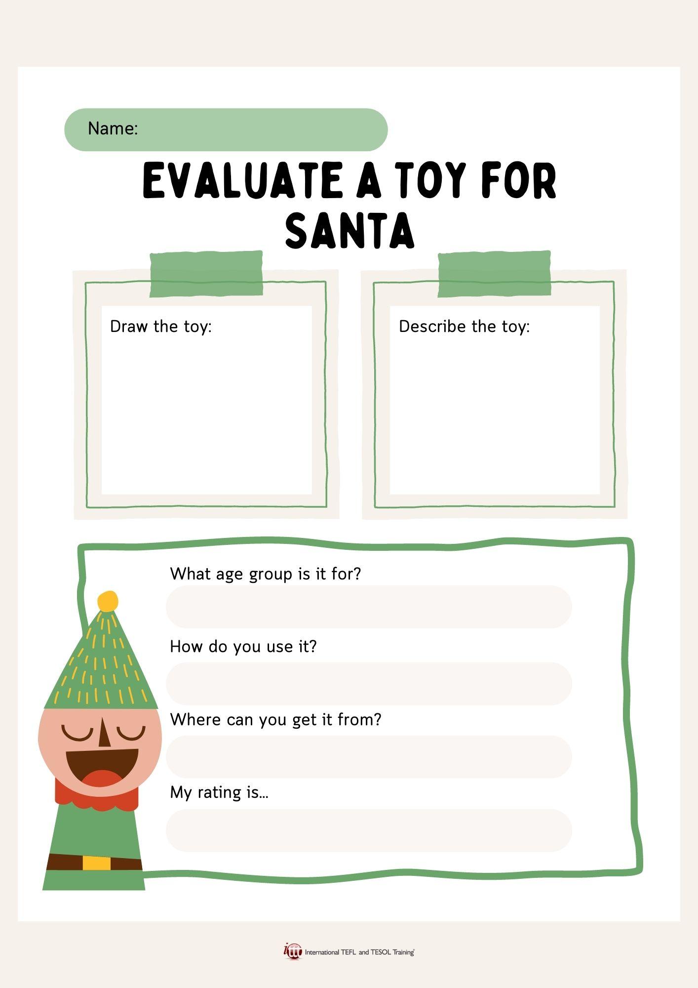 Grammar Corner Evaluate a Toy for Santa Worksheet