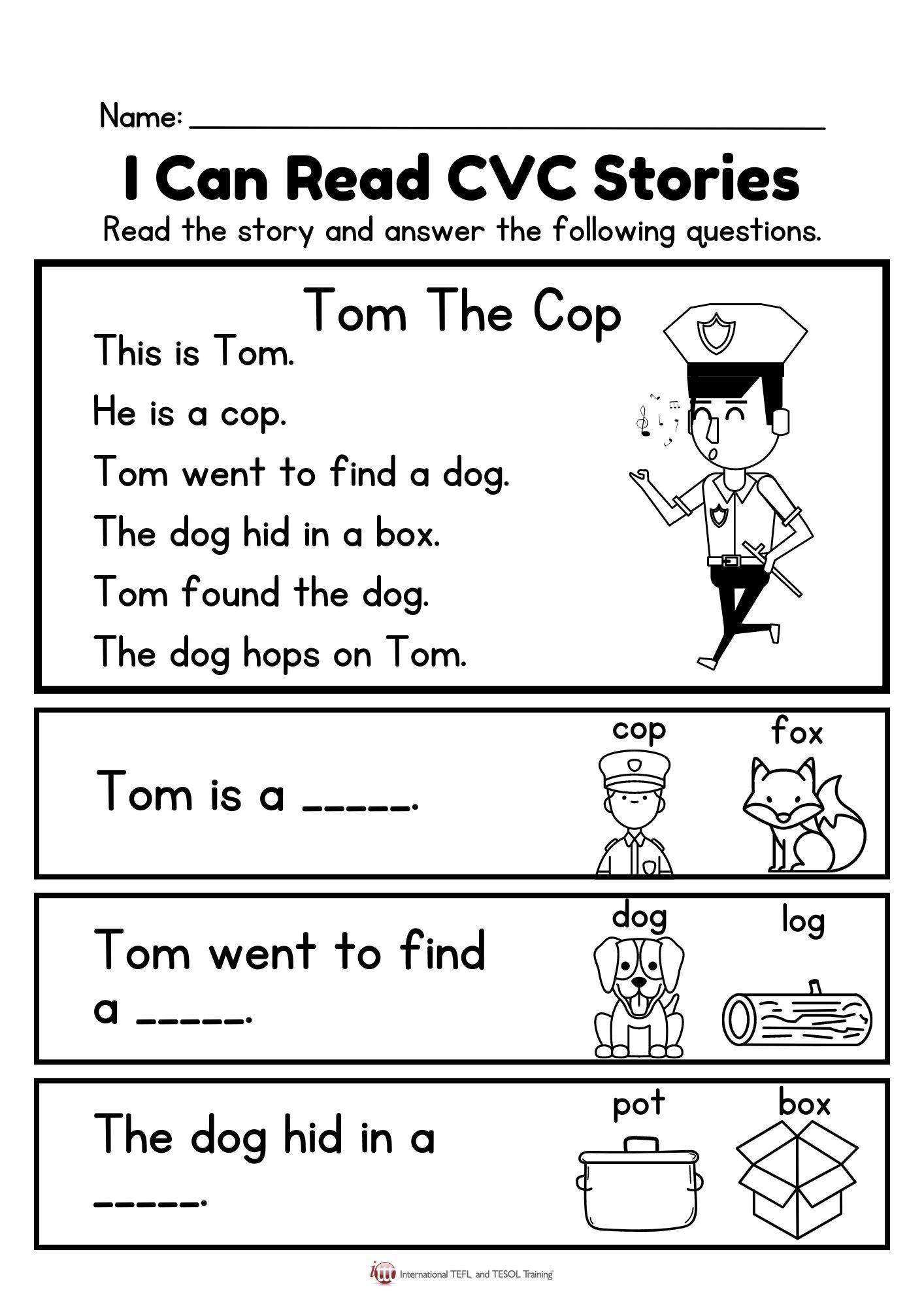 Grammar Corner I Can Read CVC Stories - Tom The Cop