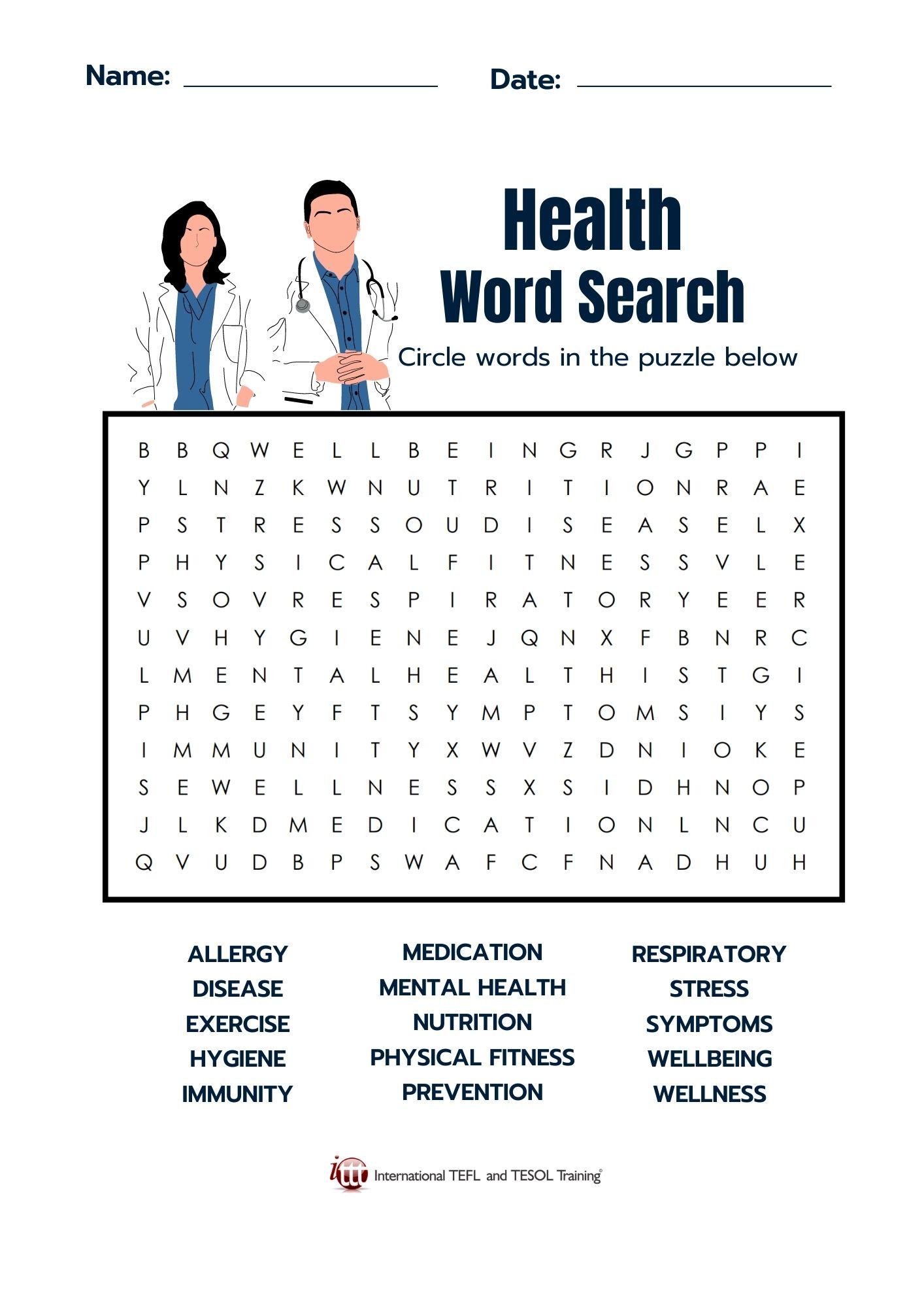 Grammar corner Health EFL Word Search Grammar Corner Health EFL Word Search