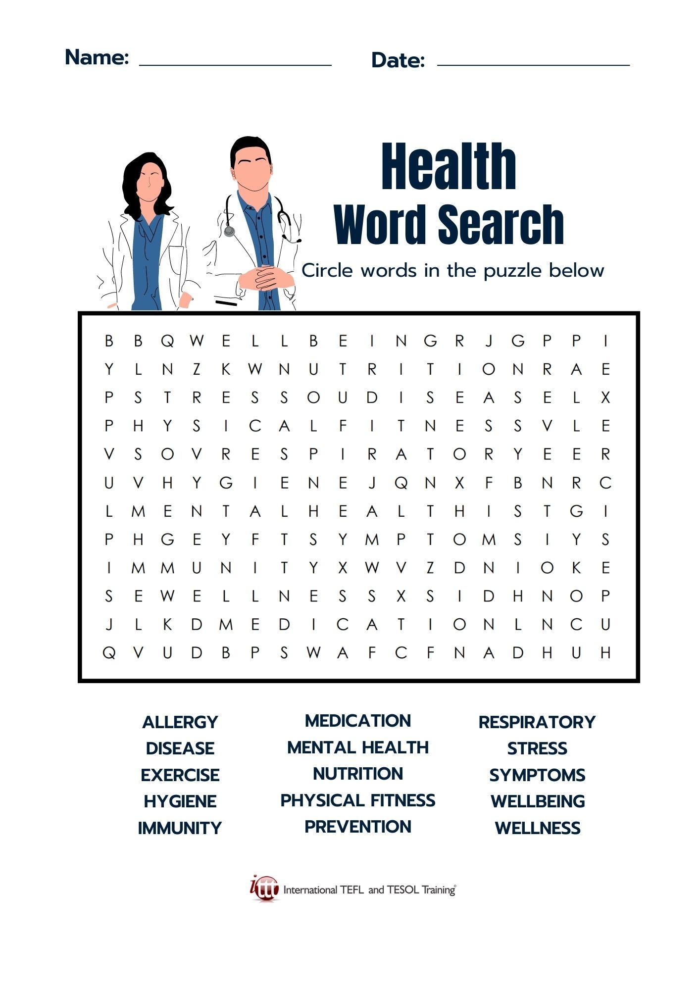 Grammar Corner Health EFL Word Search