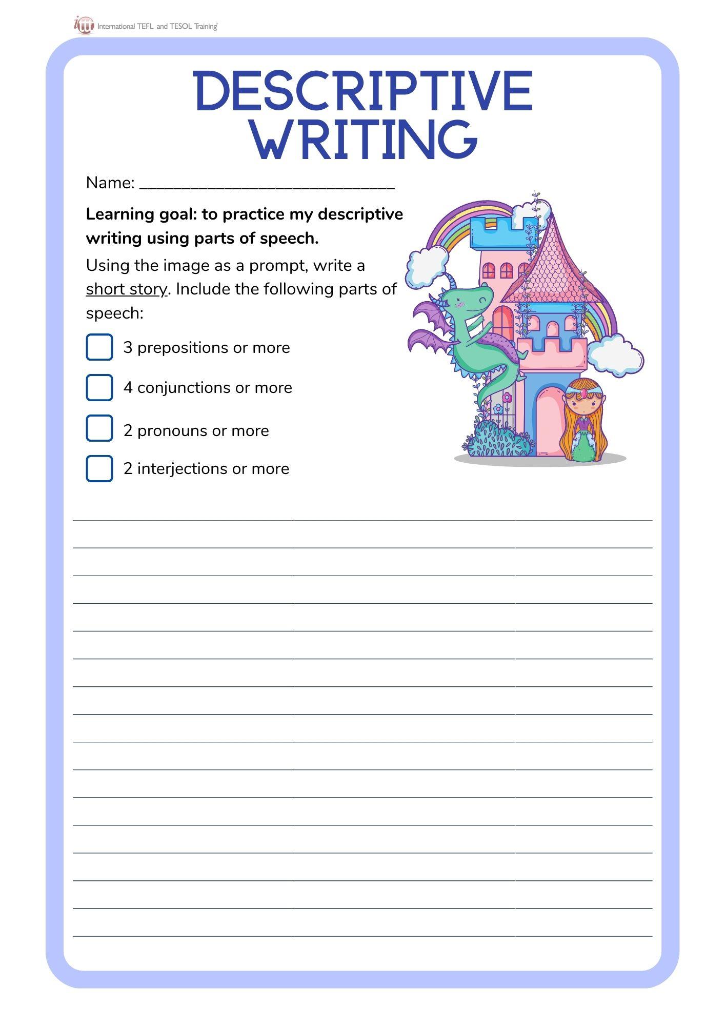 Grammar corner EFL Descriptive Writing Activity II Grammar Corner EFL Descriptive Writing Activity II