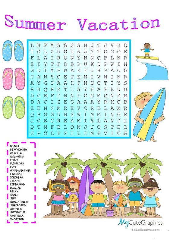 Grammar Corner Summer Vacation Word Search