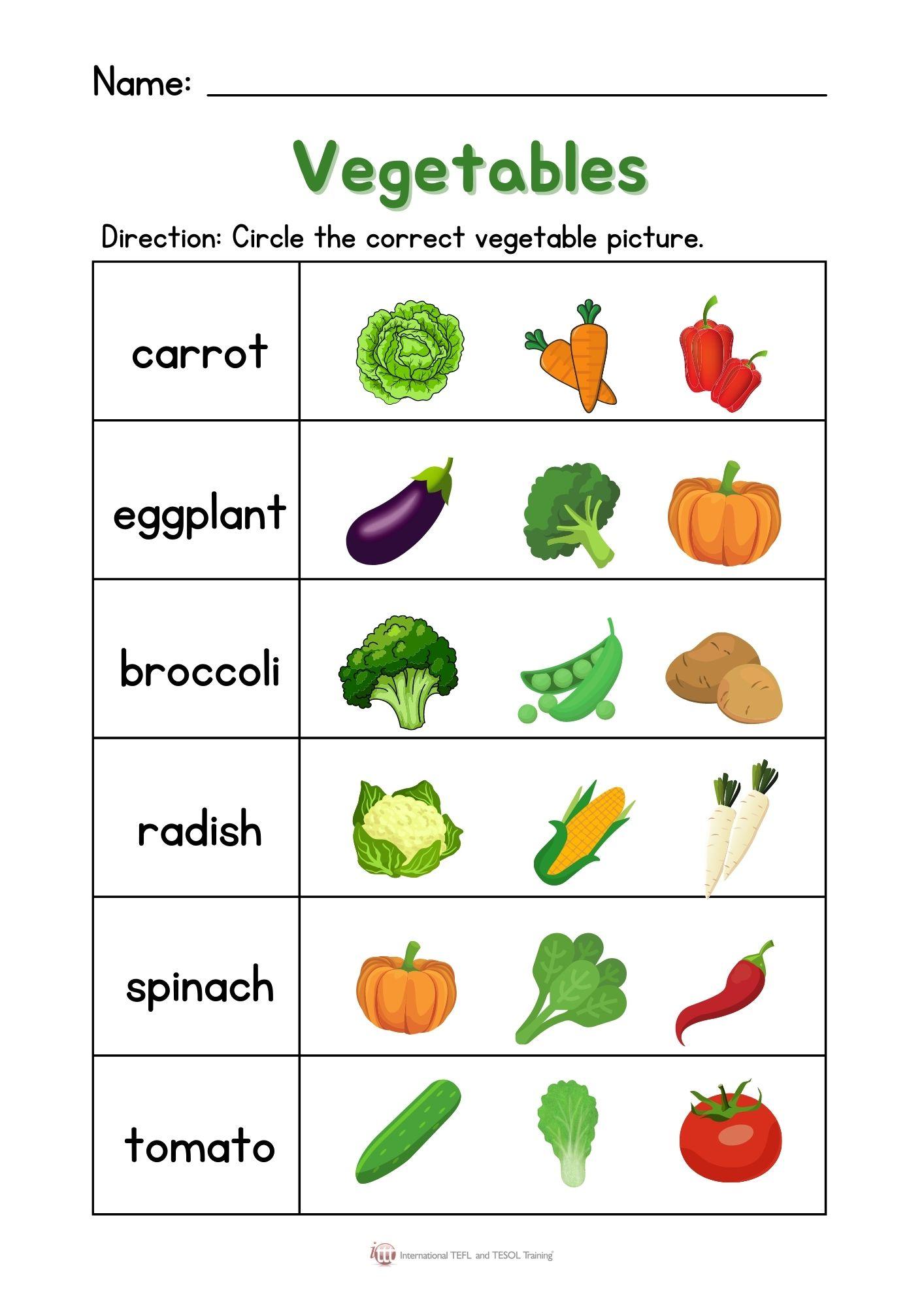 Grammar Corner Vegetable Worksheet