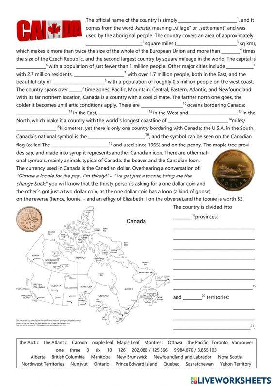 Grammar Corner Canada Fact Gapfill Worksheet