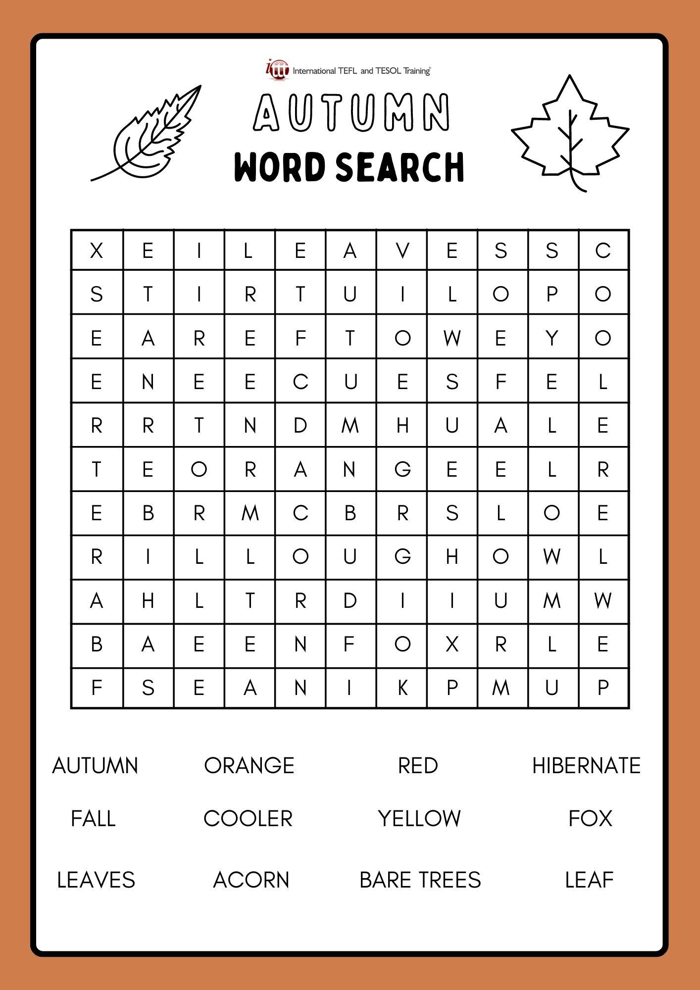 Grammar corner EFL Autumn Word Search Grammar Corner EFL Autumn Word Search