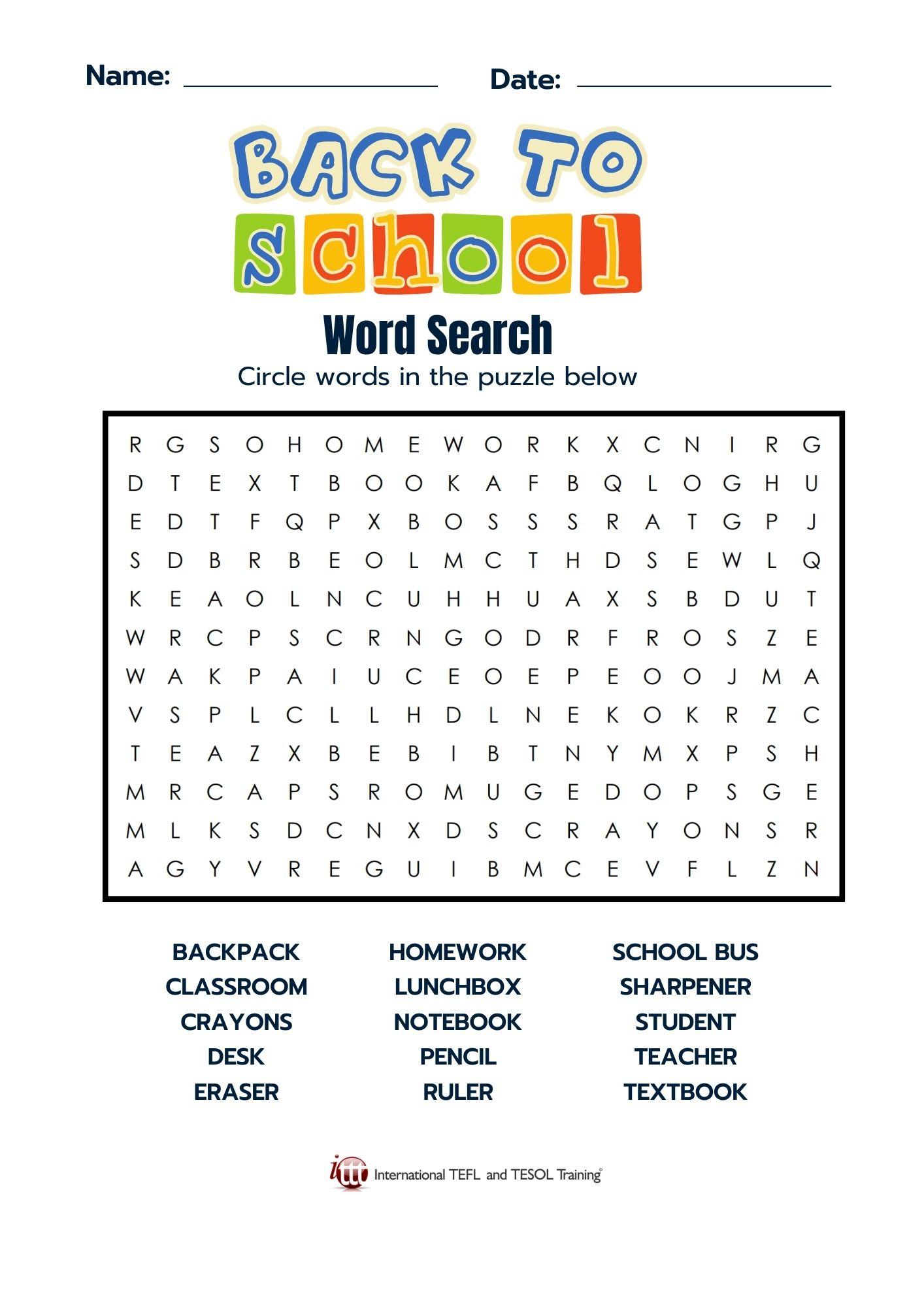 Grammar Corner Back To School Vocabulary EFL Word Search