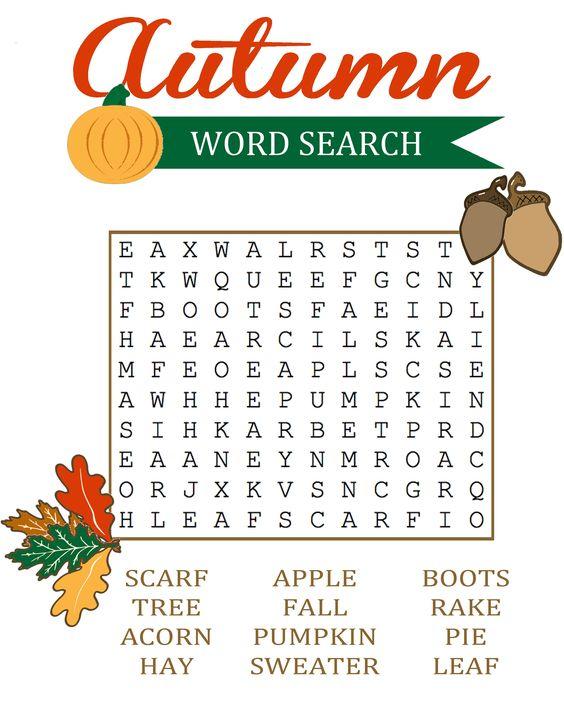 Grammar Corner Printable Fall Word Search for ESL Students