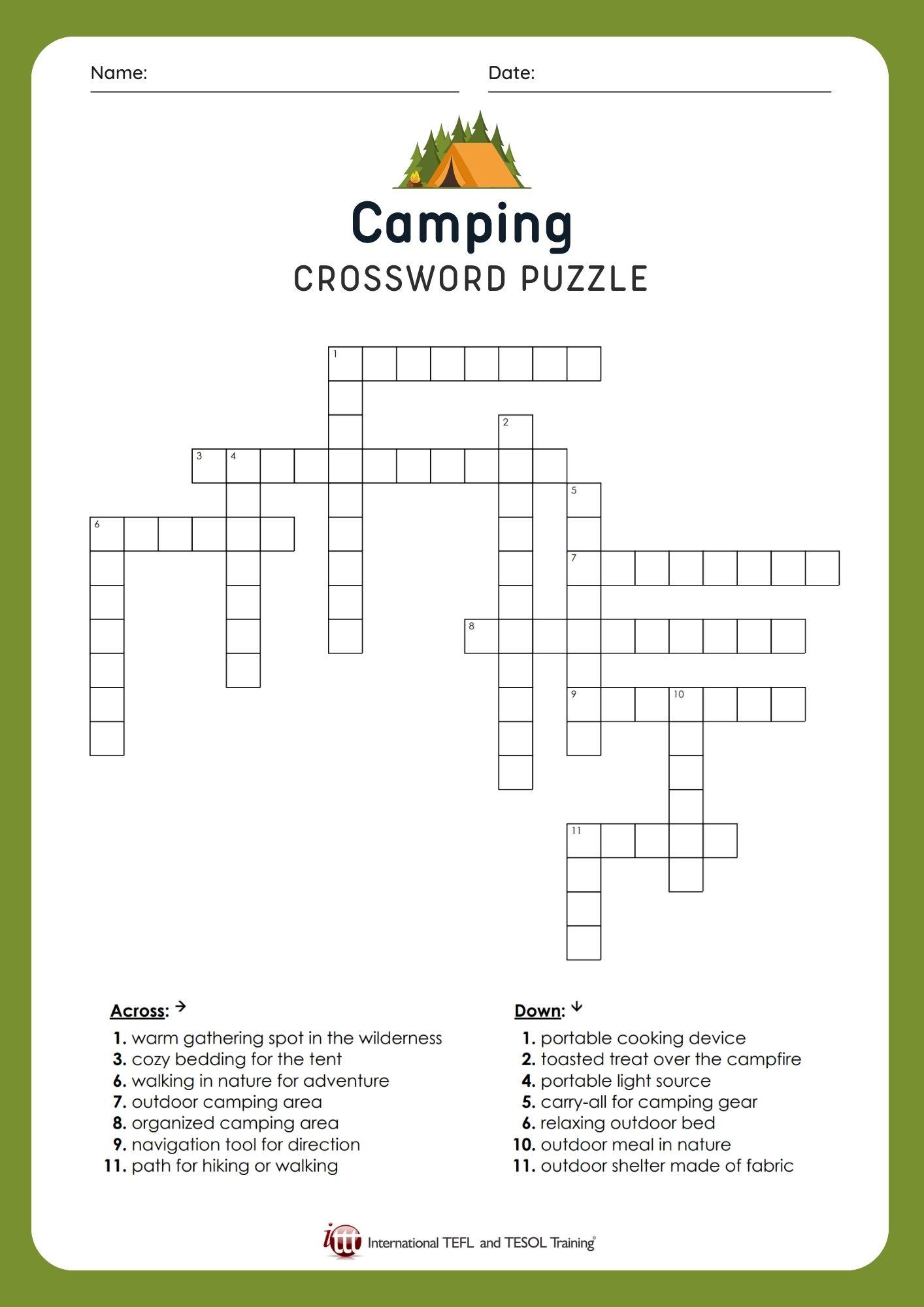 Grammar Corner EFL Camping Vocabulary Crossword Puzzle