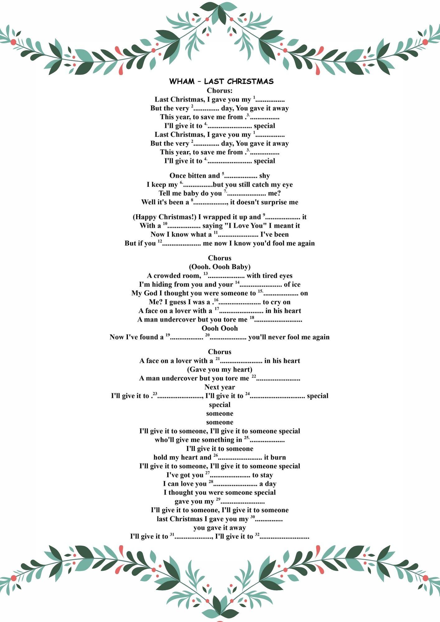 Grammar corner Last Christmas Lyrics Gap Fill Grammar Corner Last Christmas Lyrics Gap Fill