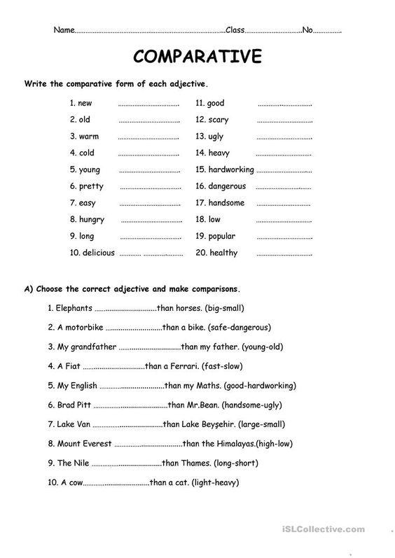 Grammar Corner Comparatives Adjectives Worksheet