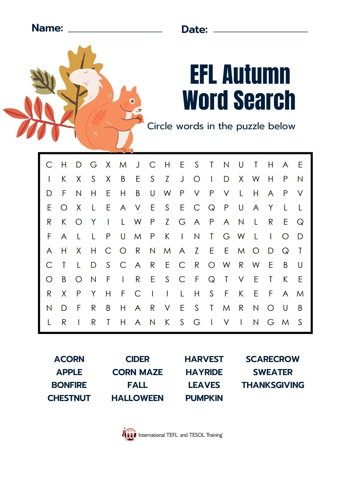 Grammar Corner Autumn EFL Word Search