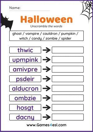 Grammar Corner Halloween Unscramble The Words