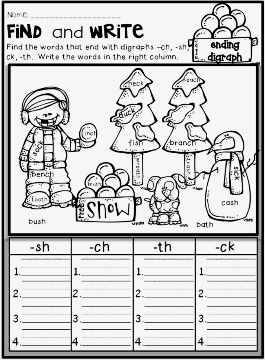 Grammar Corner Find and Write Ending Digraph Sheet