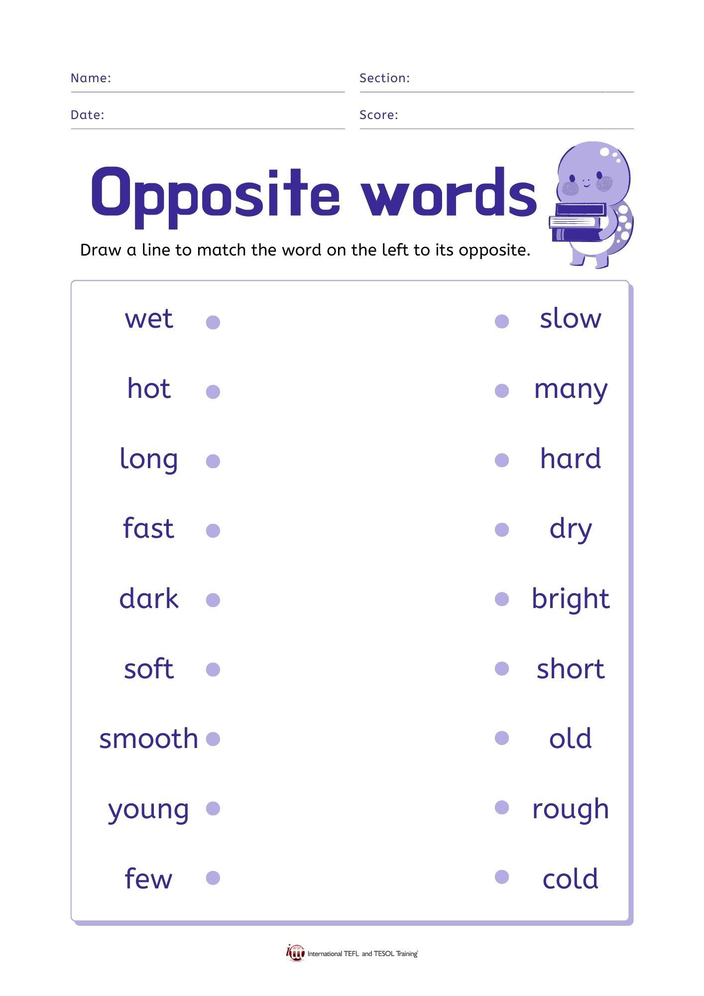 Grammar Corner Opposite Words Worksheet