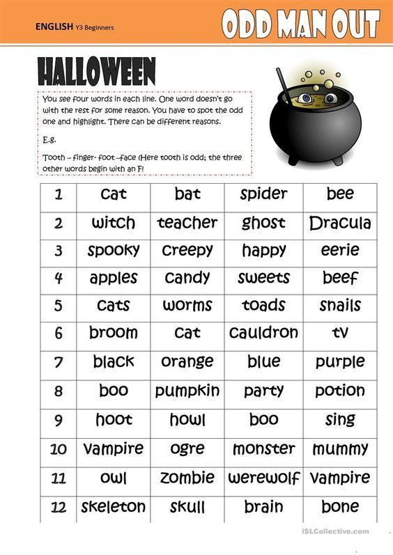 Grammar Corner Which doesn't fit? Halloween Words