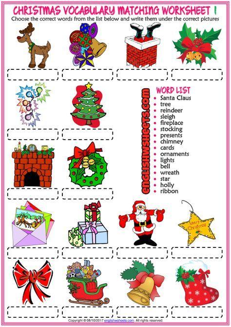 Grammar Corner Christmas ESL Vocabulary Worksheet