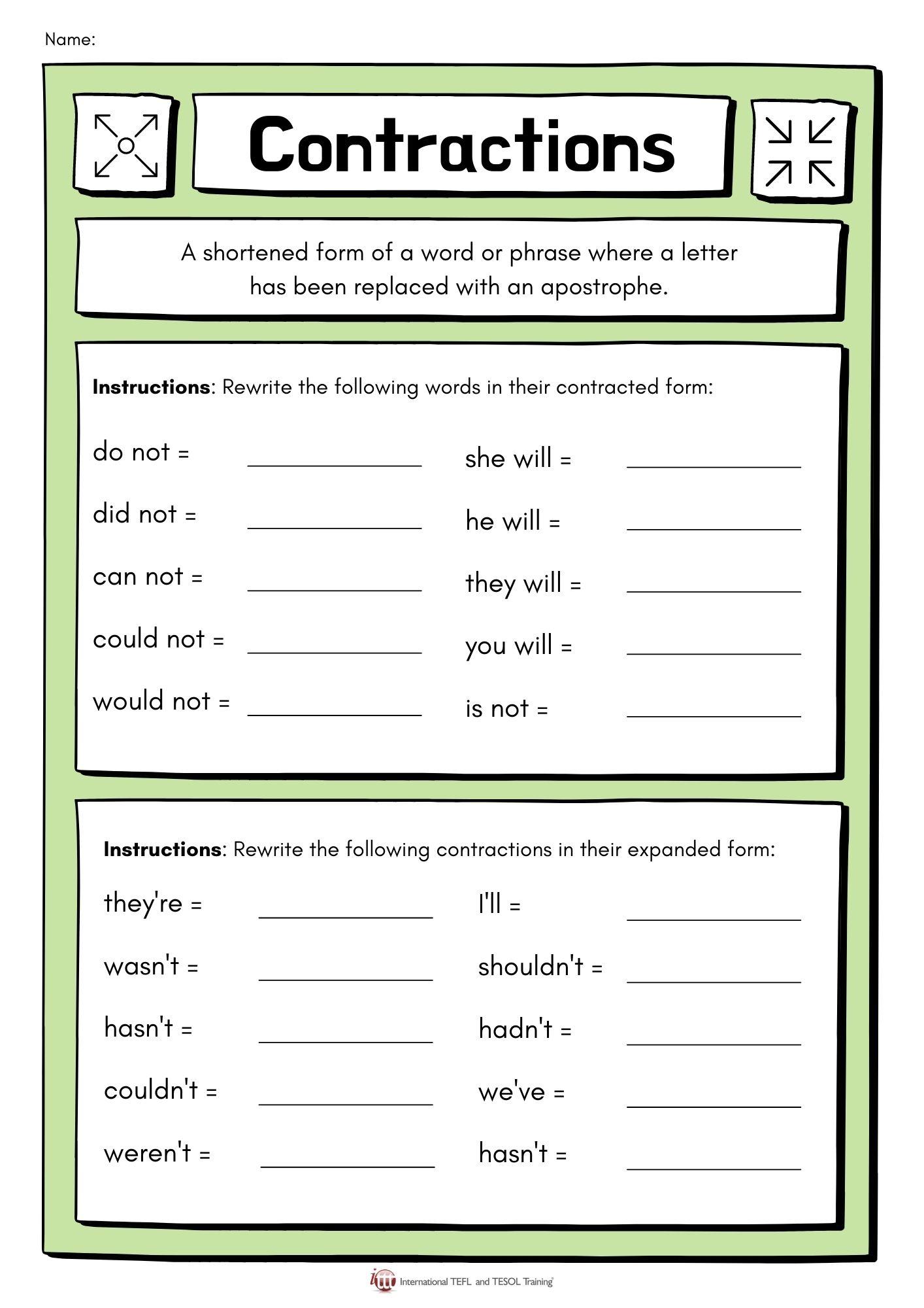 Grammar corner Contractions Practice Grammar Corner Contractions Practice