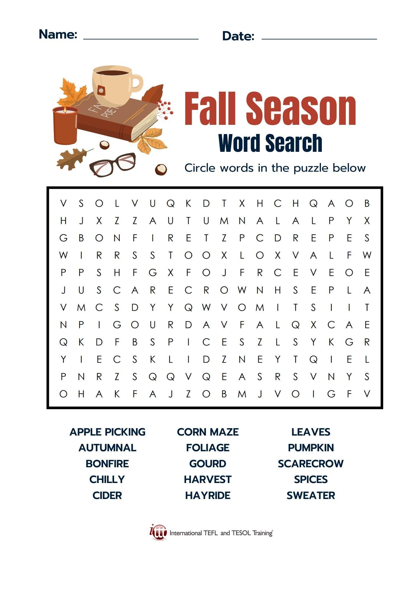 Grammar Corner Fall Season Vocabulary EFL Word Search