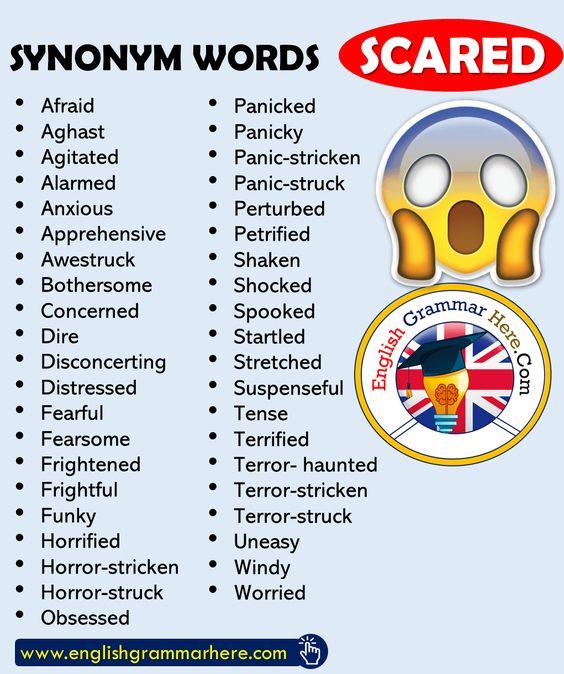 Grammar Corner Synonym Words for SCARED