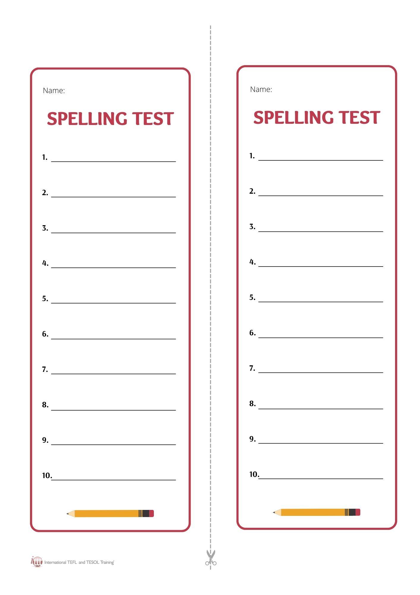 Grammar Corner EFL Spelling Test Sheet