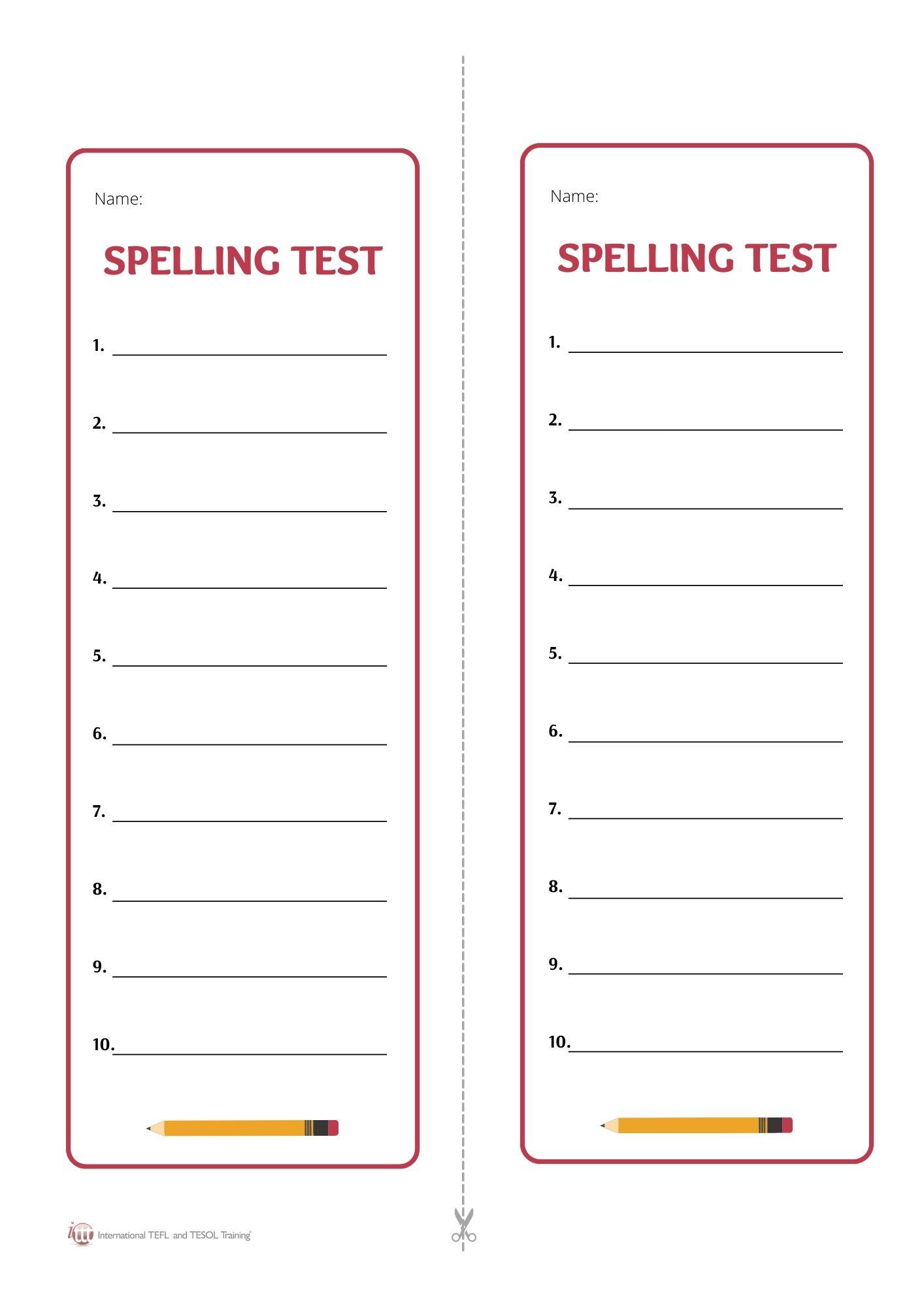 Grammar corner EFL Spelling Test Sheet Grammar Corner EFL Spelling Test Sheet