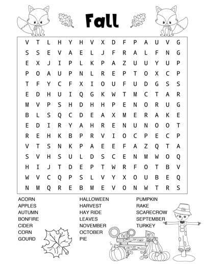 Grammar Corner Free Printable Fall Word Search