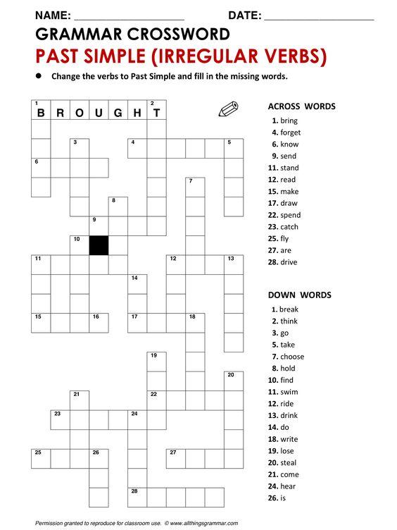 Grammar Corner Past Simple Irregular Verbs Crossword