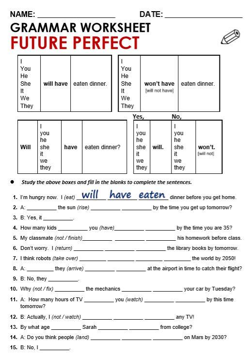 Grammar Corner Grammar Worksheet Future Perfect