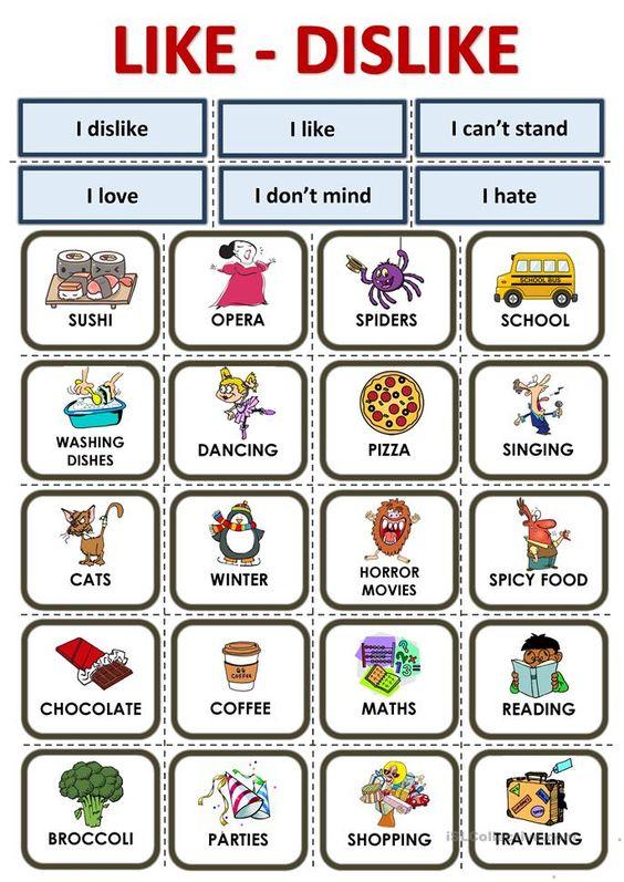 Grammar corner Likes and Dislikes Cards Grammar Corner Likes and Dislikes Cards