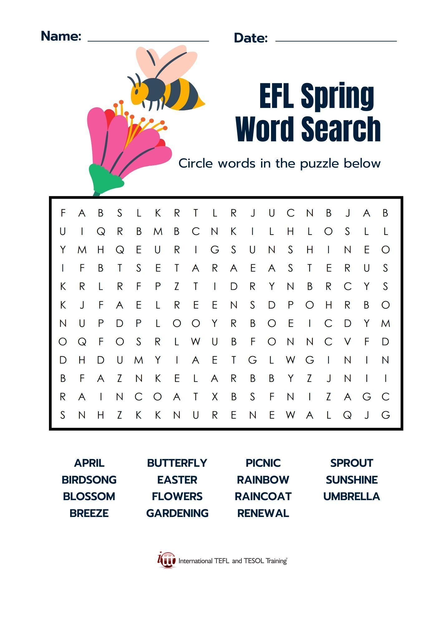 Grammar Corner Spring EFL Word Search