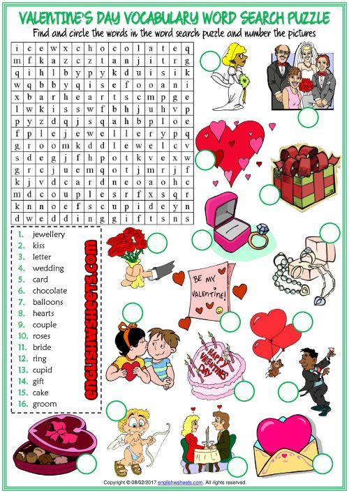 Grammar Corner Valentine's Day ESL Vocabulary Worksheet