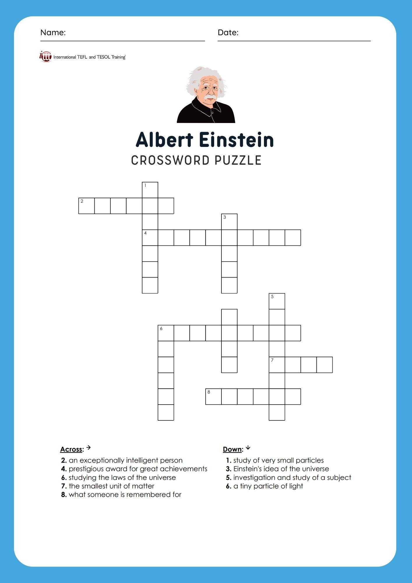 Grammar Corner EFL Albert Einstein Vocabulary Crossword Puzzle