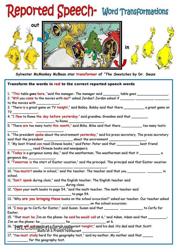 Grammar Corner Reported Speech Worksheet