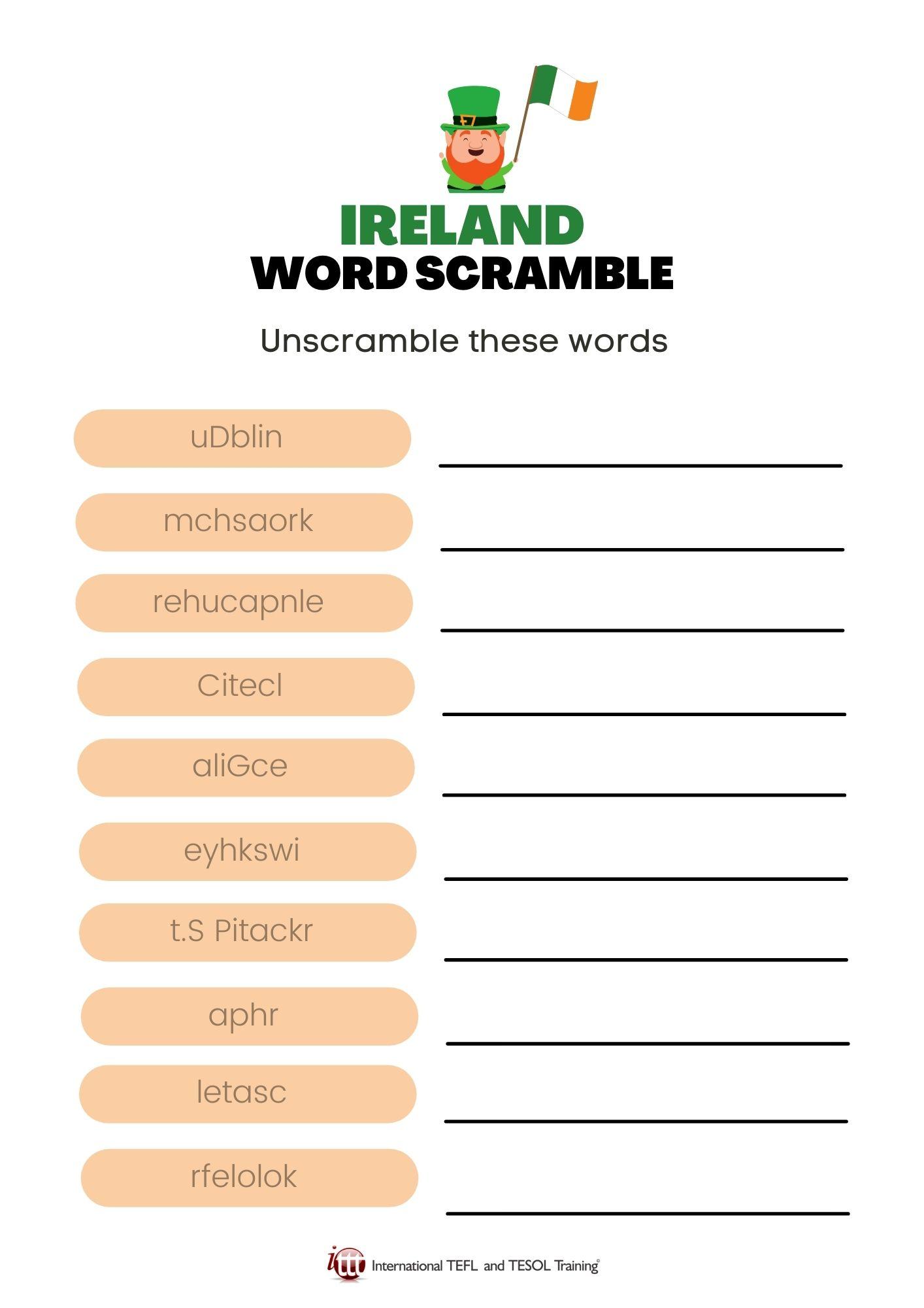 Grammar Corner Ireland Vocabulary EFL Word Scramble