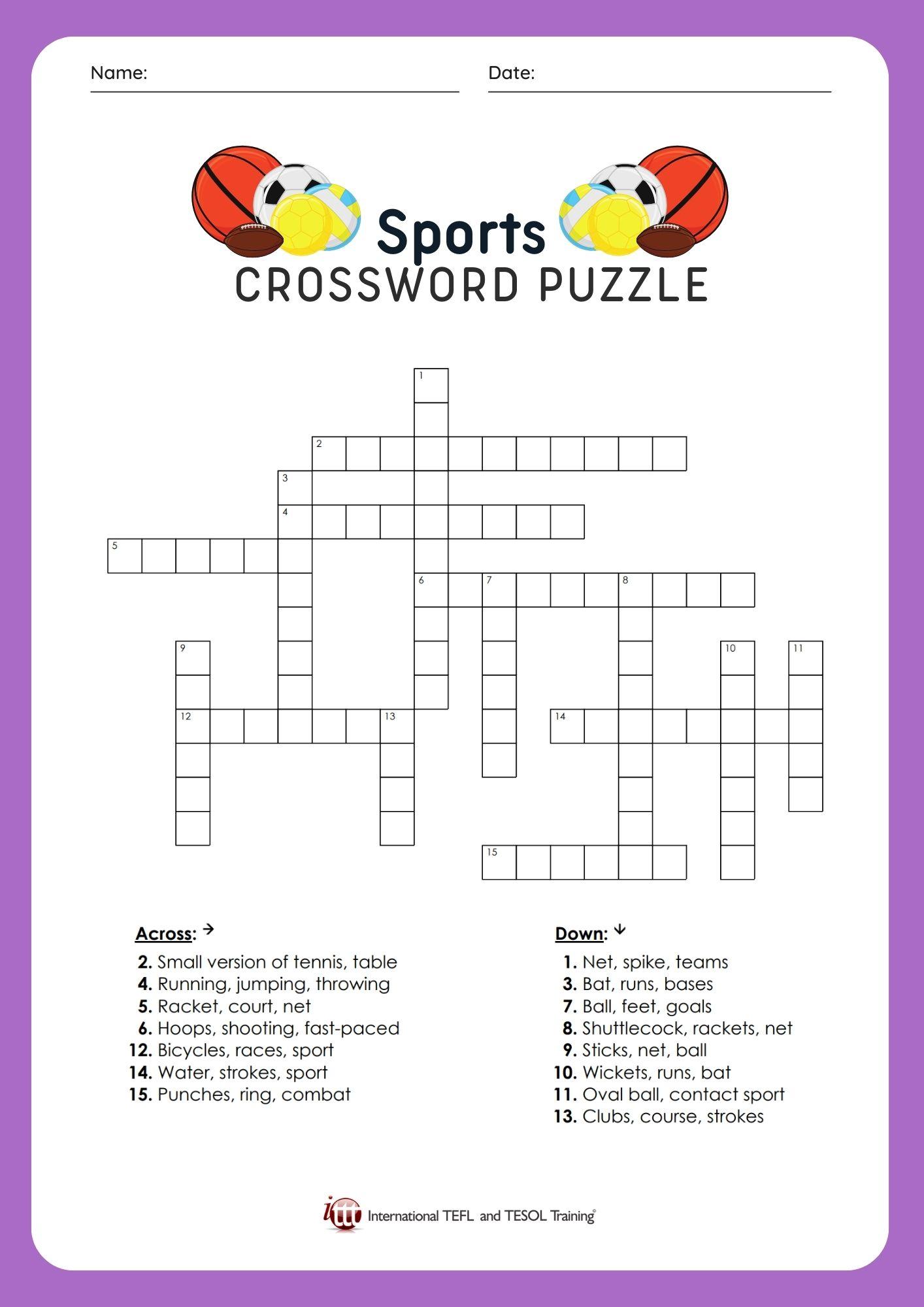 Grammar Corner Sports EFL Crossword