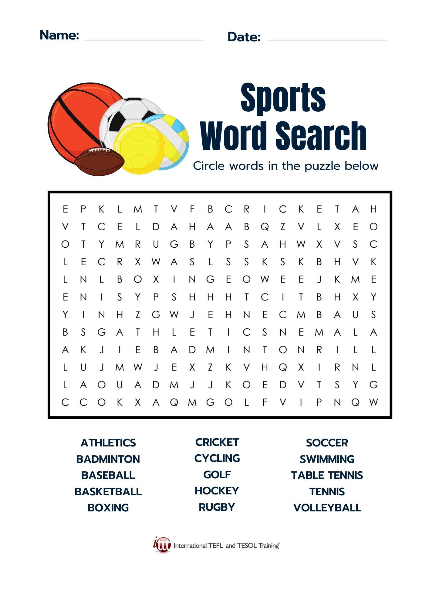 Grammar Corner Sports EFL Word Search