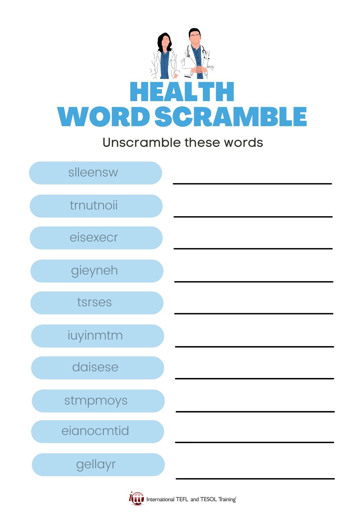 Grammar Corner Health EFL Word Scramble