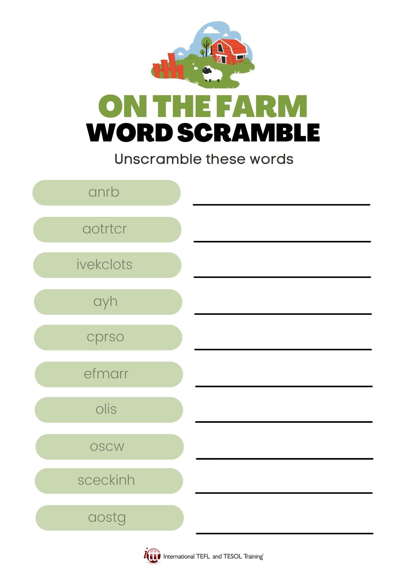 Grammar Corner On the Farm Vocabulary EFL Word Scramble