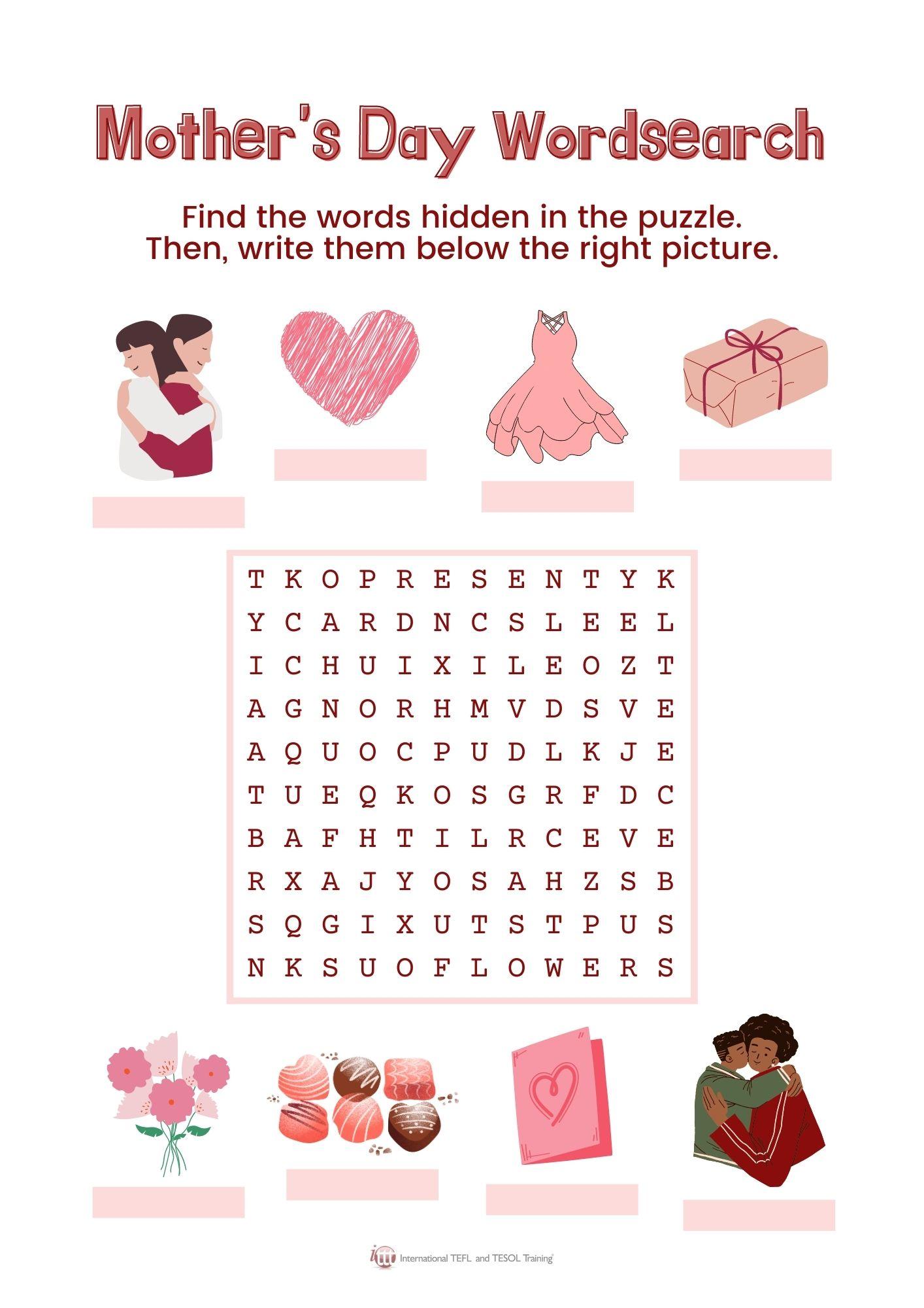 Grammar corner Mother's Day Wordsearch Grammar Corner Mother's Day Wordsearch