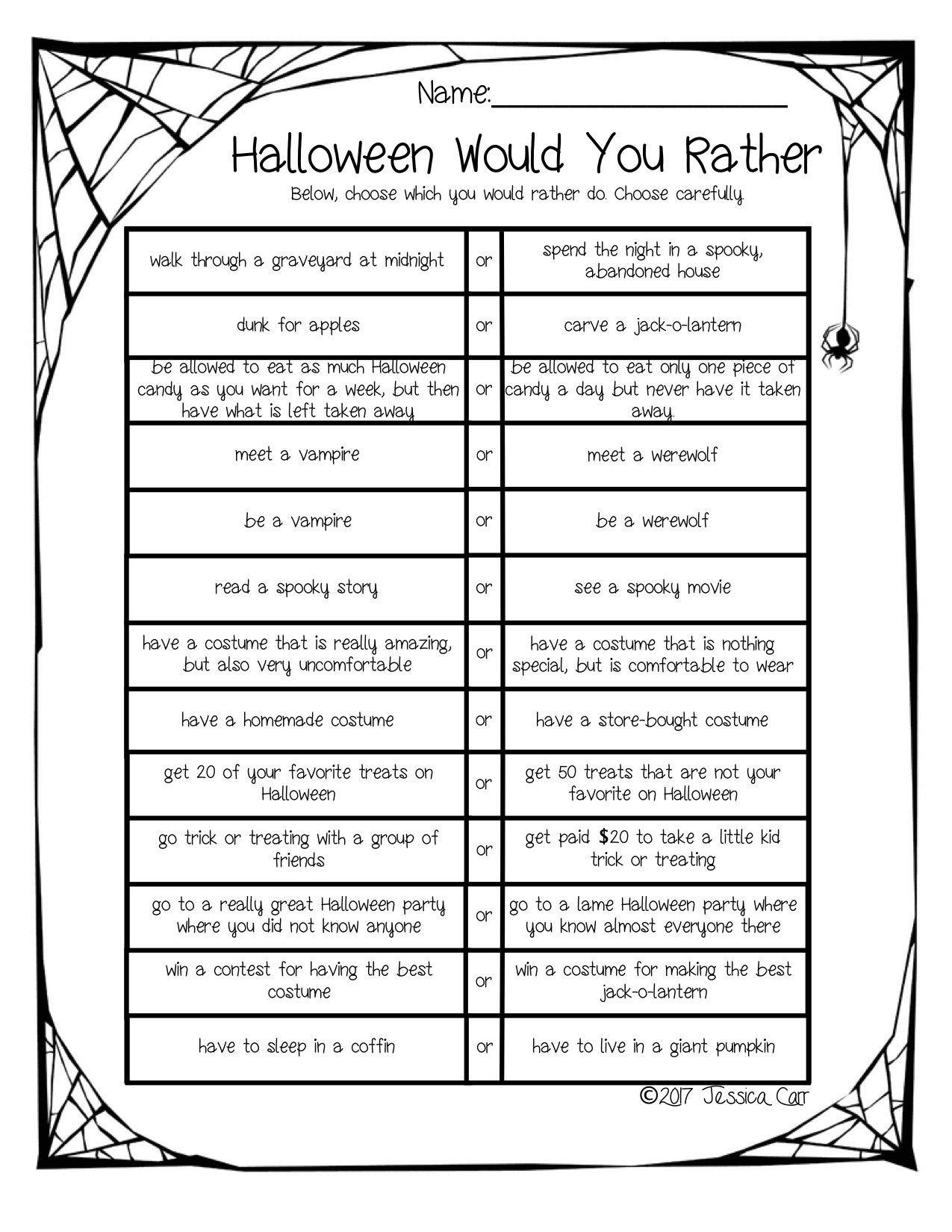 Grammar Corner Halloween Would You Rather