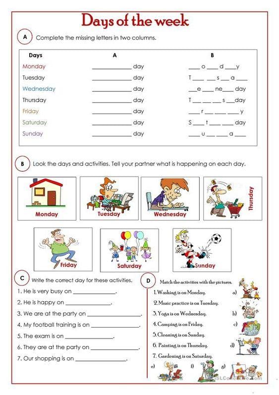 Grammar Corner Days of the Week Worksheet