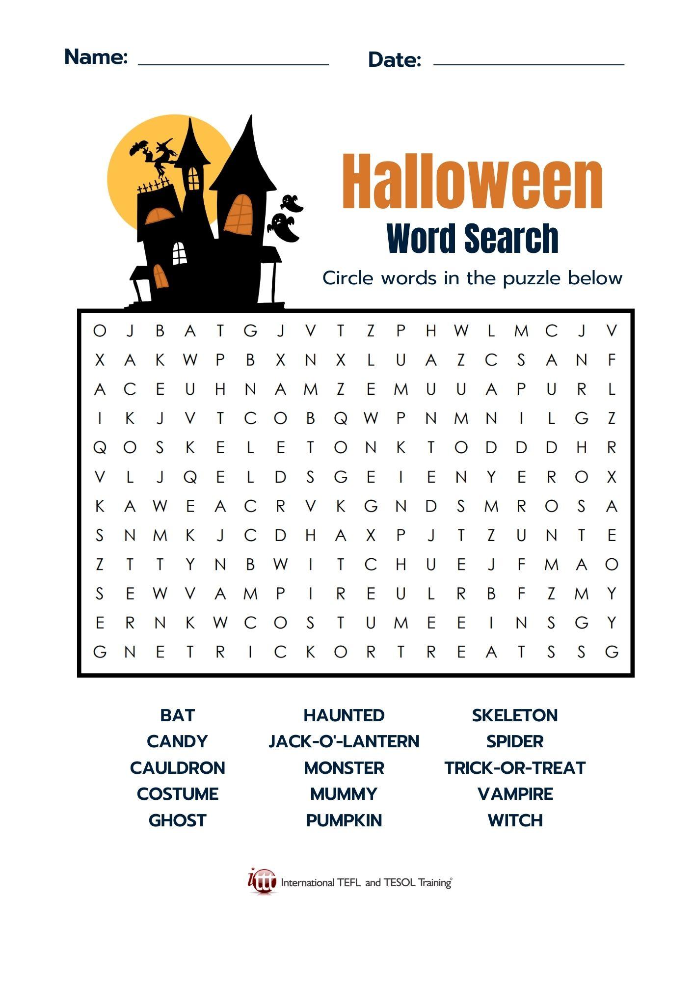 Grammar Corner Halloween Vocabulary EFL Word Search