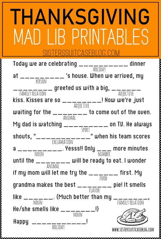 Thanksgiving Mad Libs Printable | ️ ️ ️ ITTT