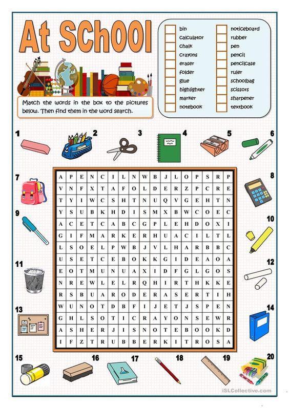 Grammar Corner At School Word Search