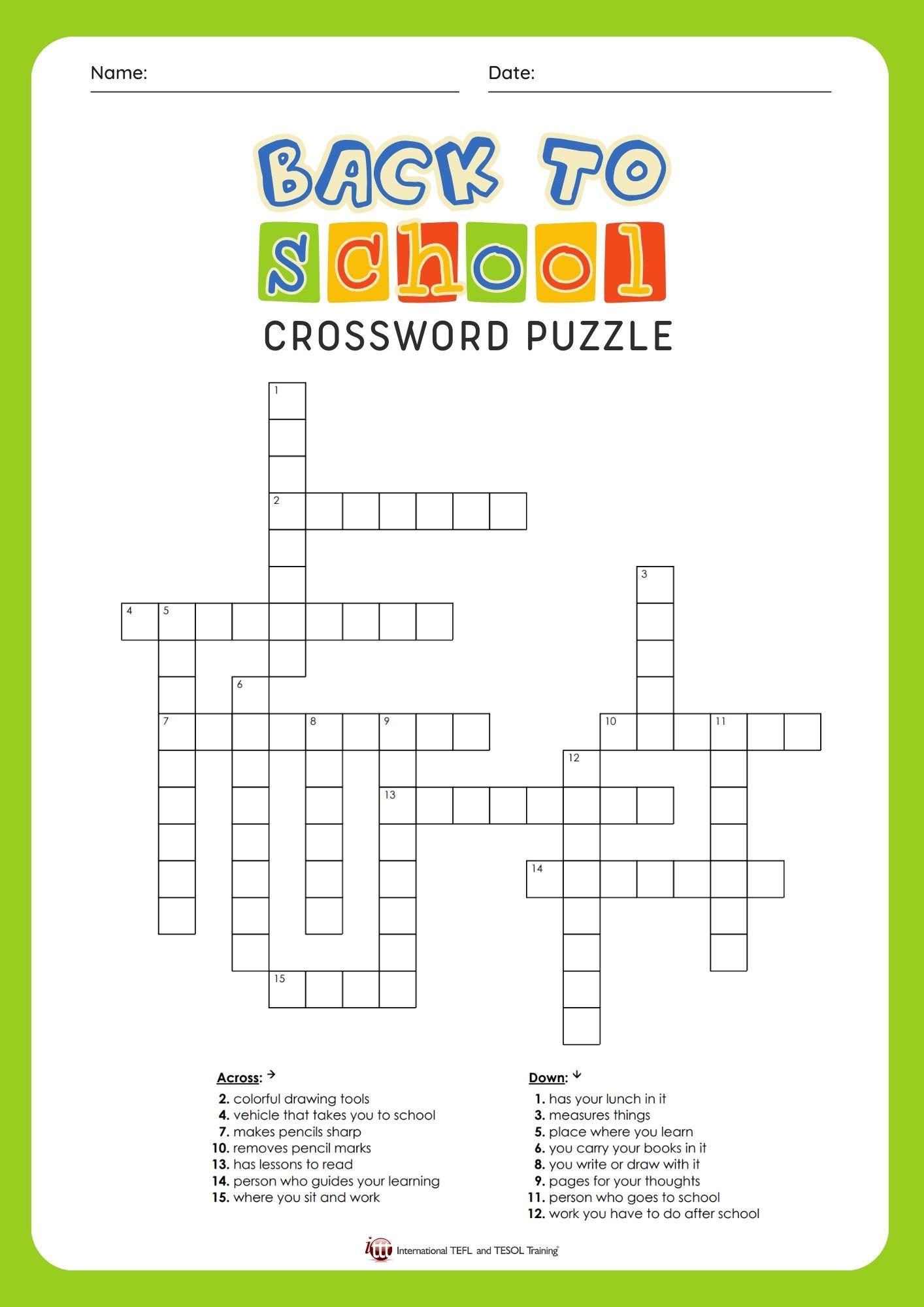 Grammar corner EFL Back To School Vocabulary Crossword Puzzle Grammar Corner EFL Back To School Vocabulary Crossword Puzzle