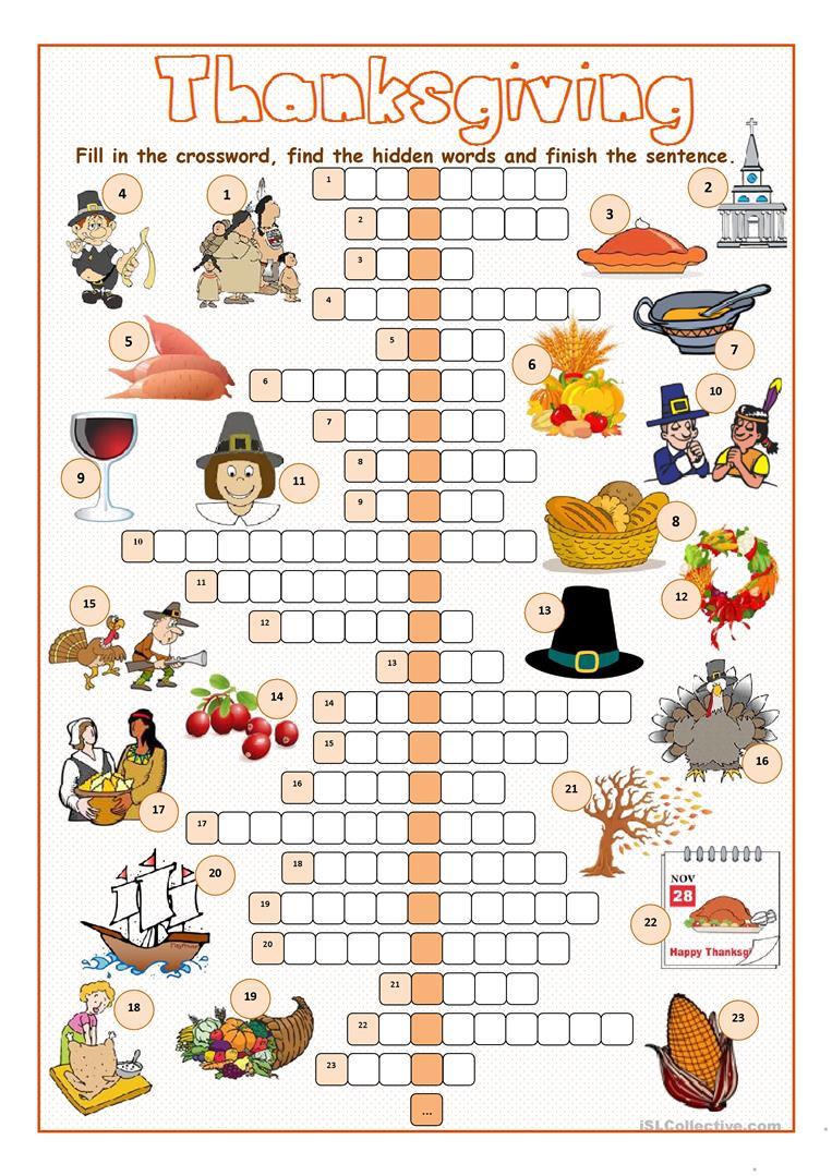 Grammar Corner Thanksgiving Crossword Puzzle