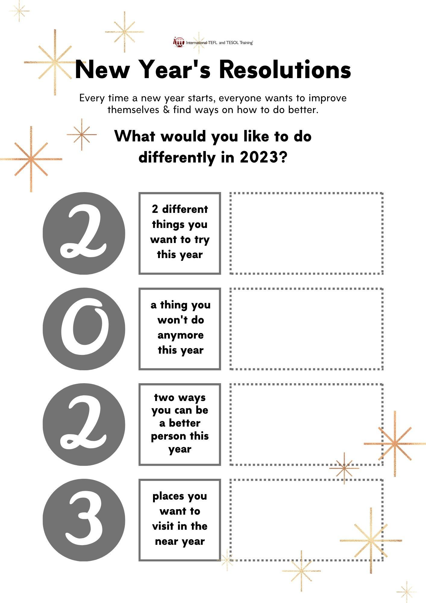 Grammar Corner New Years Resolutions 2023 EFL Worksheet