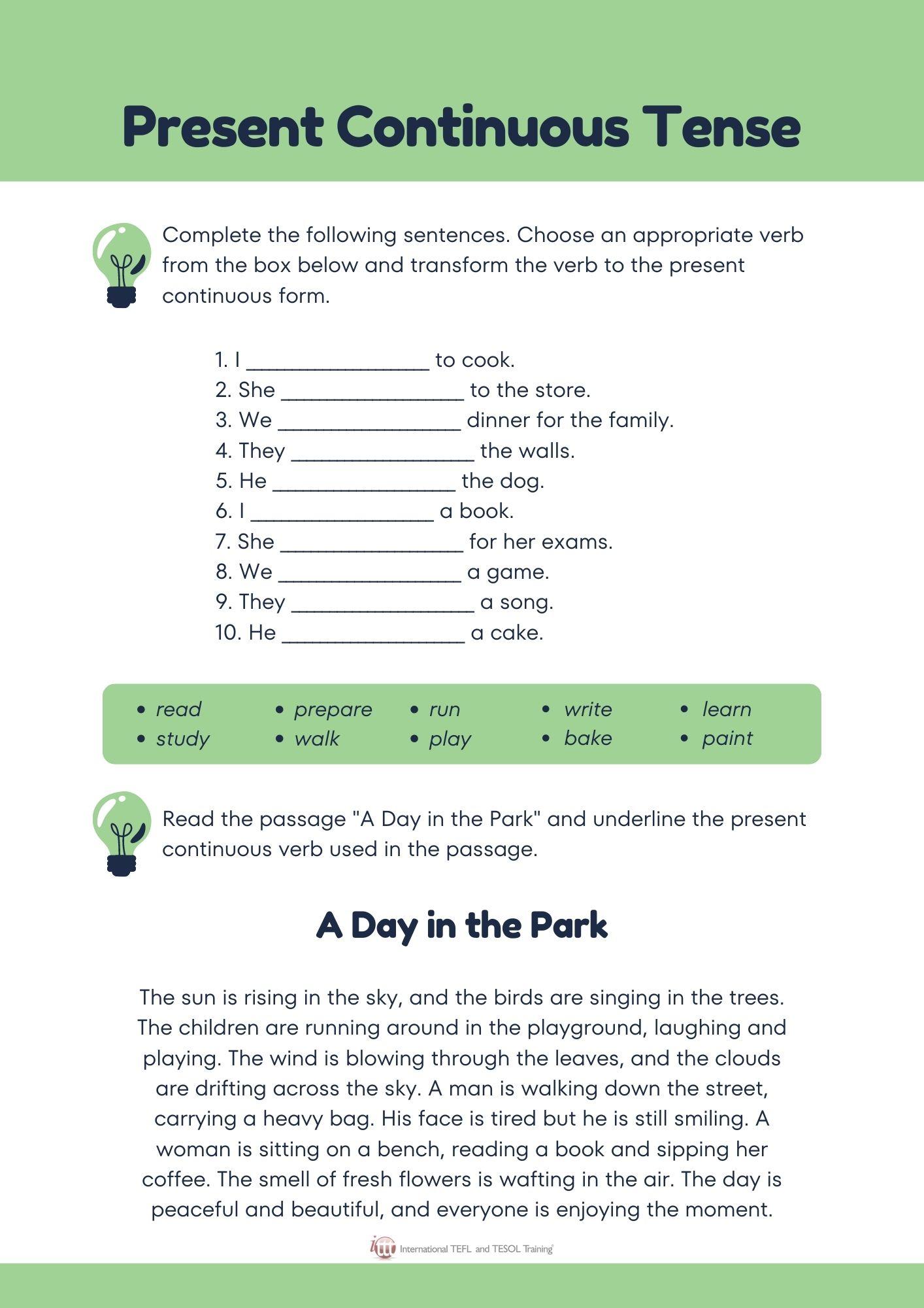 Grammar Corner Present Continuous Tense Worksheet II